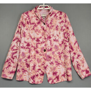 LOGO Lori Goldstein Jacket Womens Large Pink Purple Tie Dye Blazer Julia Button
